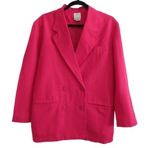 Vintage Gantos Blazer Jacket Womens 4 Hot Pink Linen Blend Double Breasted 90's